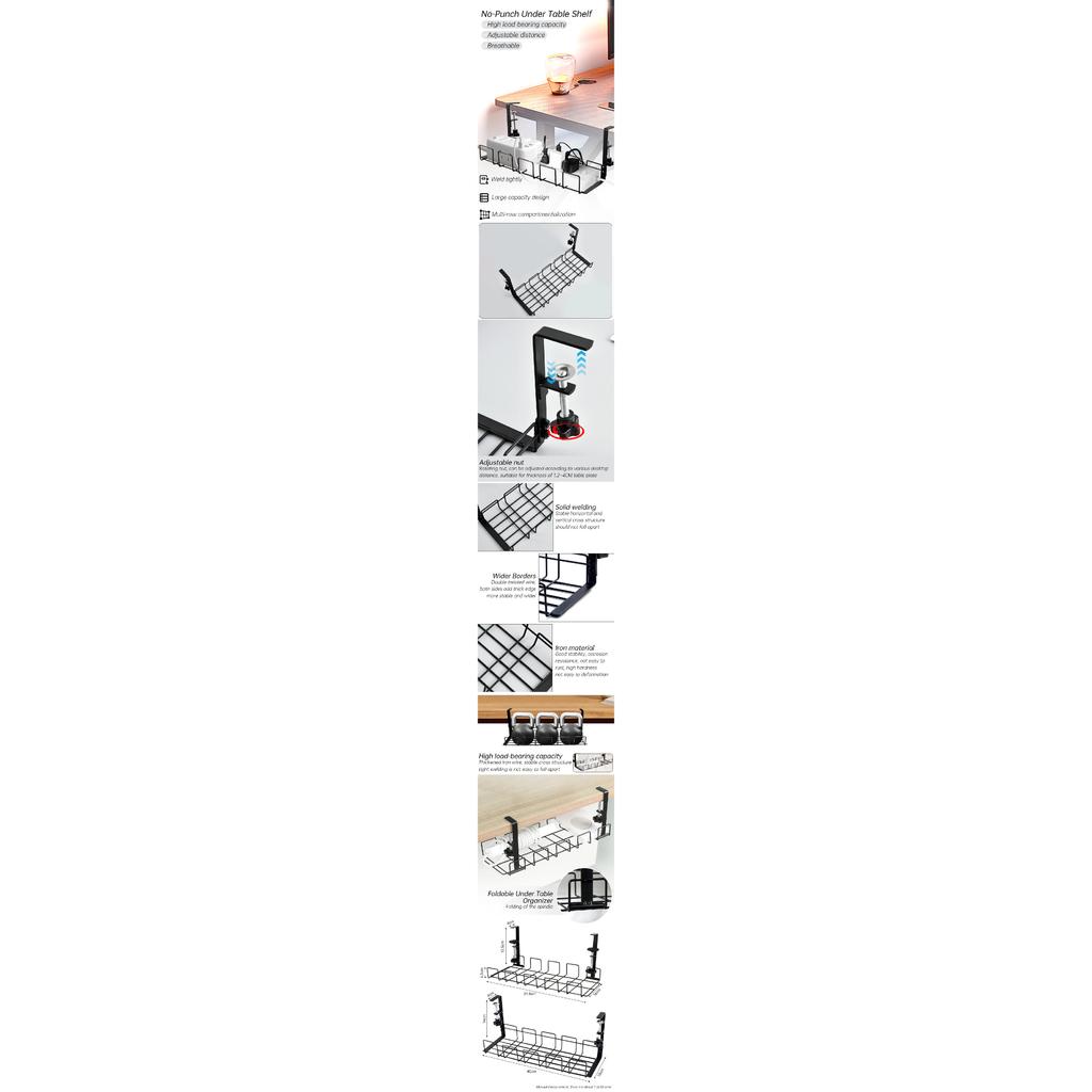 Undertable Storage Rack Metal Cable Tray Computer Desk Wire Organizer Without Perforated Kitchen Artifact Storage Accessories