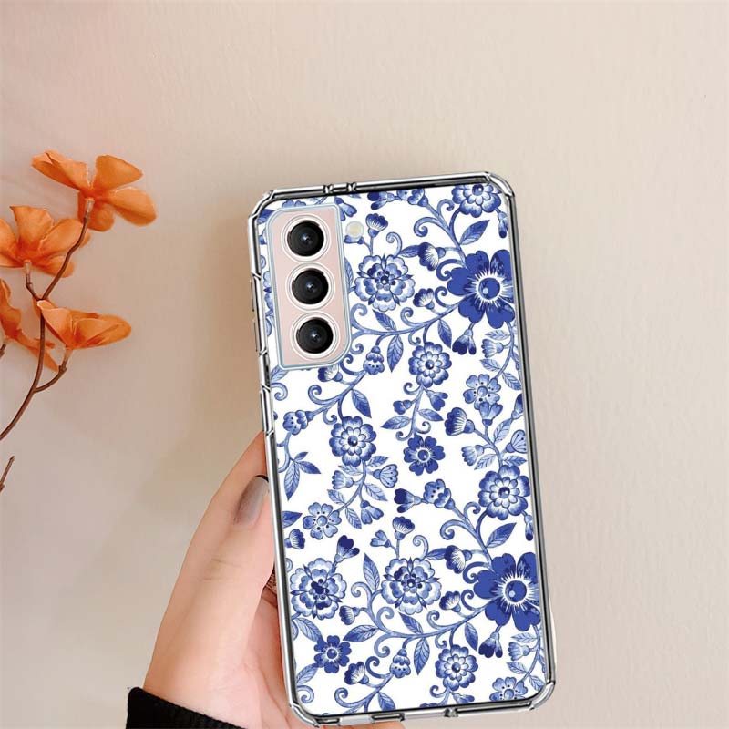 

Blue white Porcelain Pattern Clear Phone Cases for Samsung S26 Ultra Galaxy S25 Edge S24 S23 FE S21 Plus S20 S22 S10 Cover Patte Samsung S22 Ultra