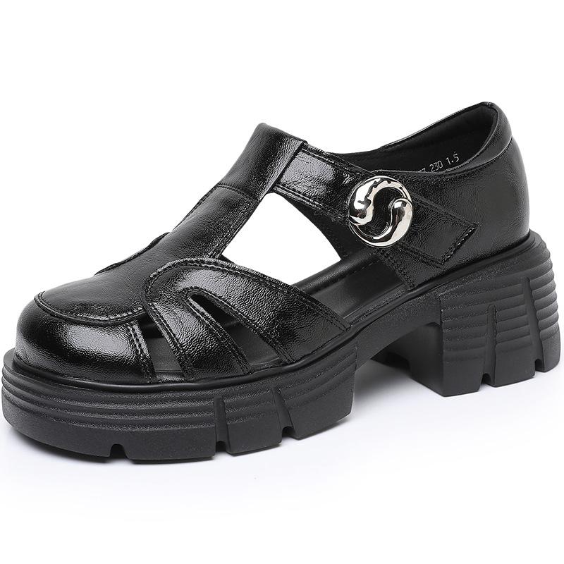 Mode GKTINOO Römersandalen Damen 2025 Sommer Neu Retro Dicke Sohle Rutschfest Vielseitig Hohl Echtes Leder Weiche Sohle Schuhe