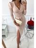 Autumn V-neck Tie-up Dress: Sexy, Elegant, Solid Color for Women