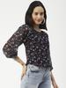 Moomaya Printed Top Round Neck Sheer Long Sleeve Tops For Women