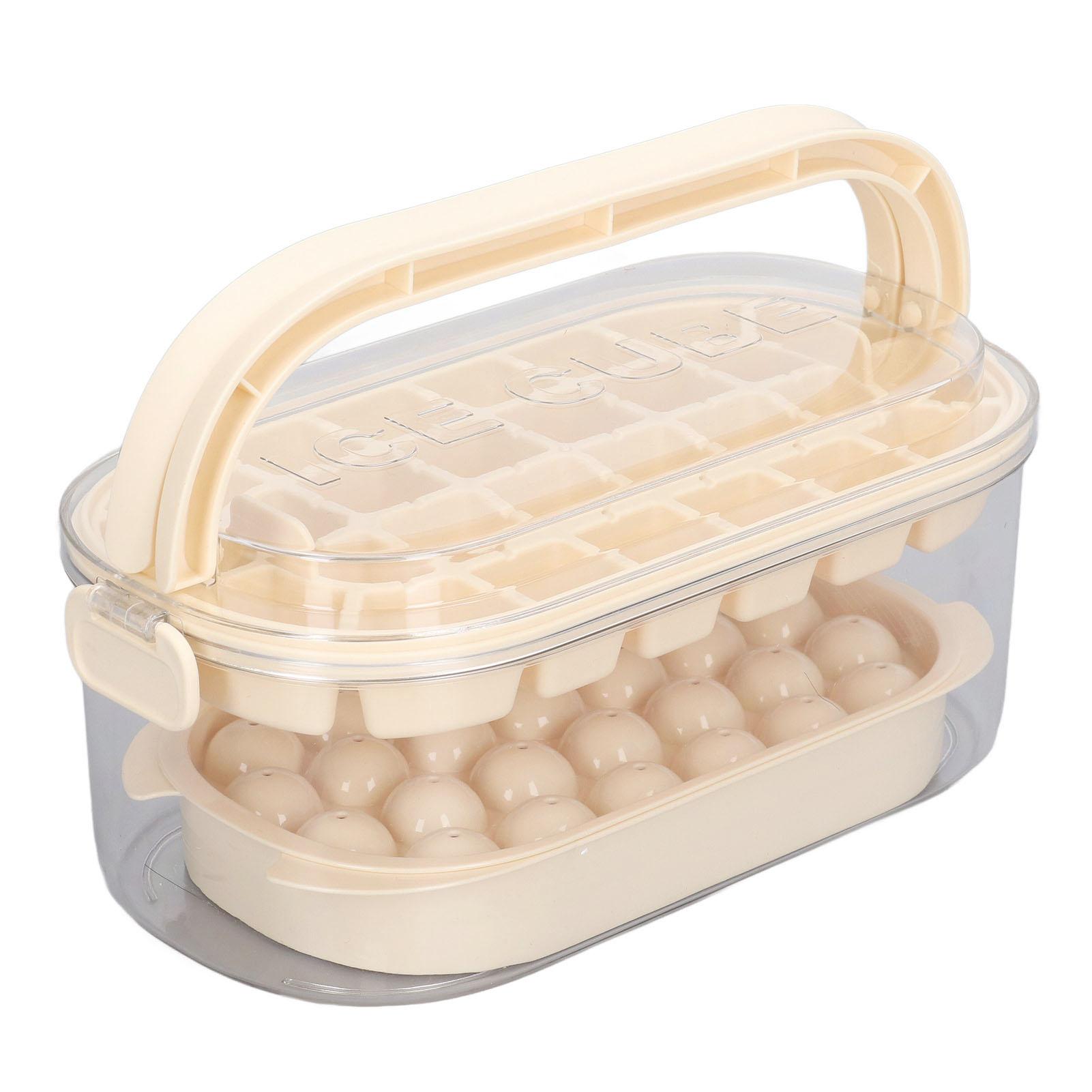 

2 Trays Round Square Ice Cube Trays with Lid and Bin for Freezer Ice Cube Molds with Shovel Making 54 Ice Cubes Beige
