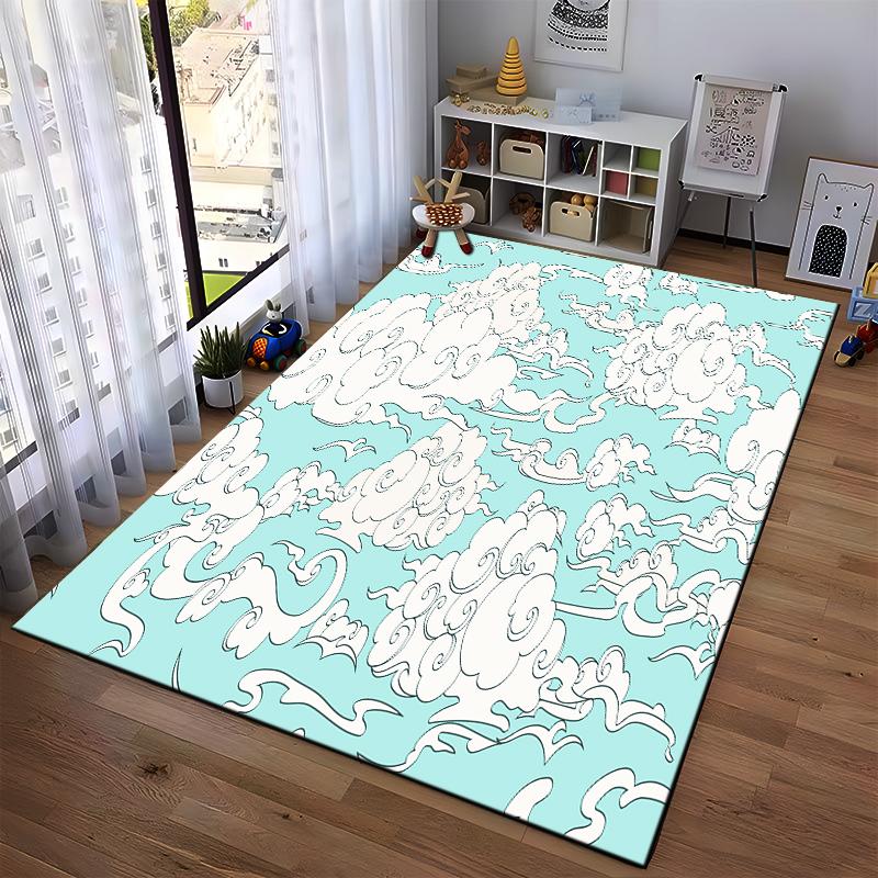 Cloud Pattern in Sky Blue Rug Non-slip rug suitable for living room and bedroom sofas