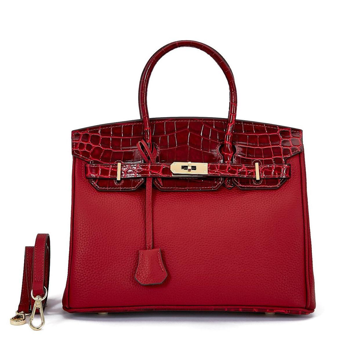 

Сумка из коровьей кожи платинового цвета с цветными блоками, большая вместимость, узор личи, женская сумка, модная и универсальная, из натуральной кожи, женская сумка 30x17x23cm красный