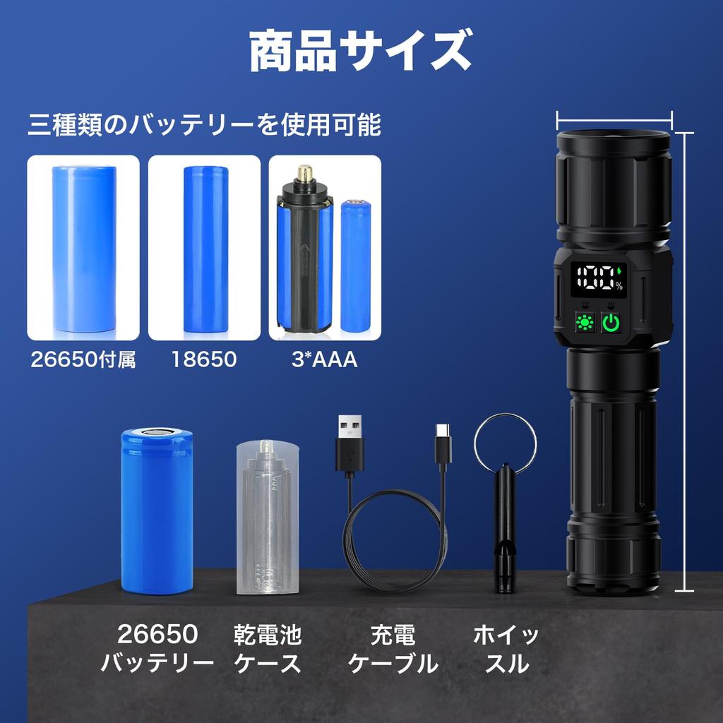 Powerful LED Emergency 5000mAh 26650 Handheld 9 Dimmable Bright COB Work with Ideal for Power Night and Evacuation Preparedness Flashlight, Supplies,