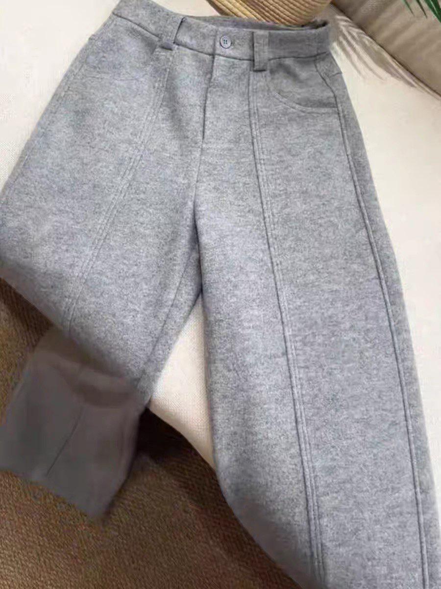 

Elegant Women s Wool Blend High-Waisted Straight-Leg Trousers - Light Gray, Slimming 3D Cut, Warm Autumn/Winter Suit Pants S светло-серый