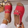 Large size summer new women's thick-bottomed cool slippers metal buckle decorative slippers women
