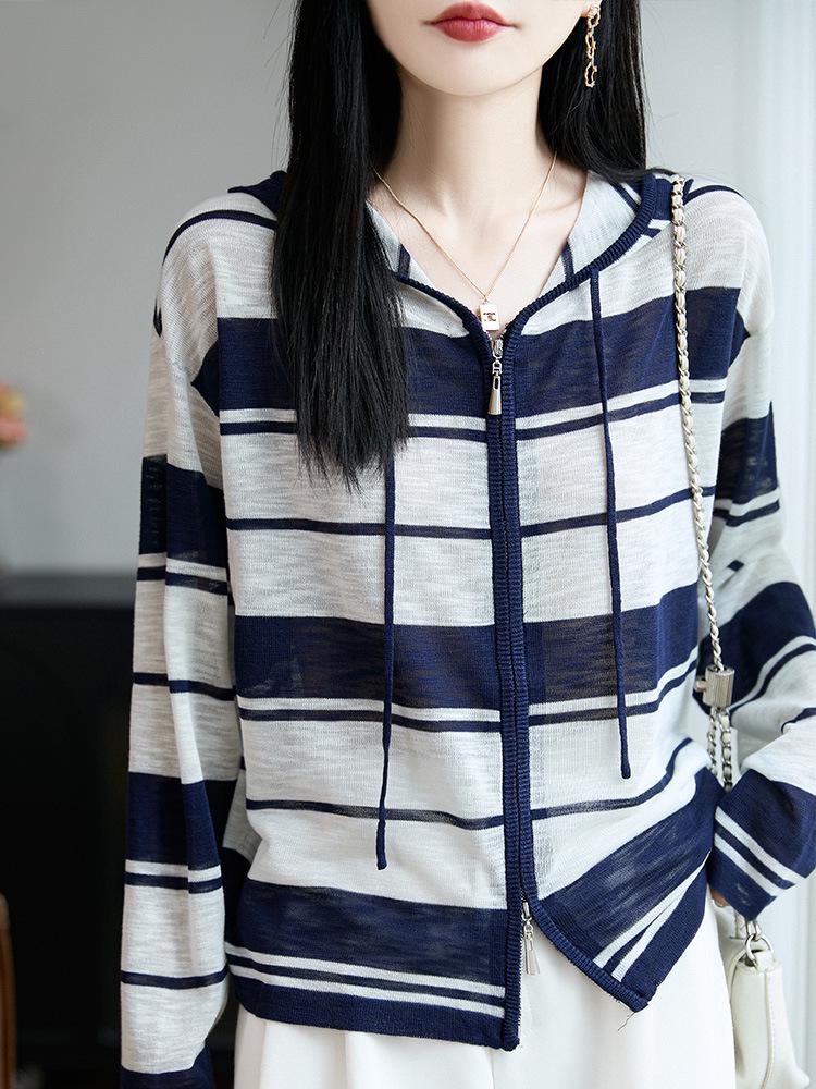 Versatile Plus Size Striped Knit Hooded Cardigan for Women - Early Autumn & Spring Fashion