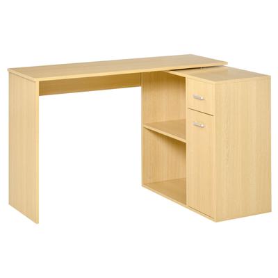 Modern Swivel Computer Desk with 2 Shelves and 2 Drawers, Dining Table In Chipboard, 117x82x74 Cm, Oak and Wood Colour