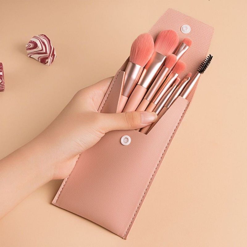 

Authentic 8-Piece Makeup Brush Set, Complete Set of Beauty Tools, Storage for Beginners, Eye Shadow and Powder Brushes, 8-Piece Set 8 Pink Leather Bags