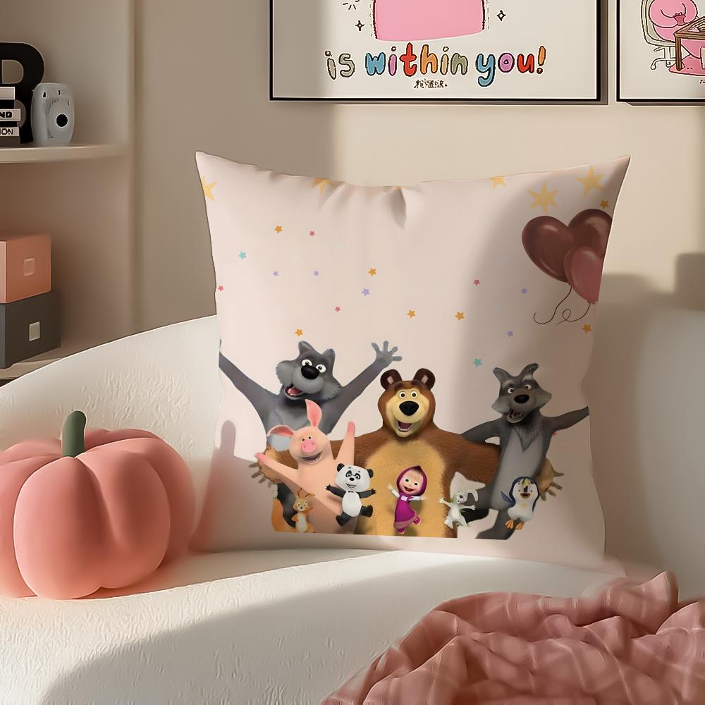 PopCartoon To Accompany MMasha And BBearsS Cushion Cover Pillowcase Short Plush Invisible zipper Room Sofa Cushion Cover