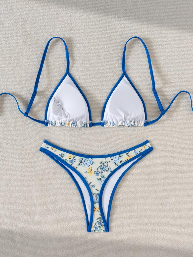 Small Floral Triangle Sexy Bikini Two Piece Set Elegant Women Swimwear