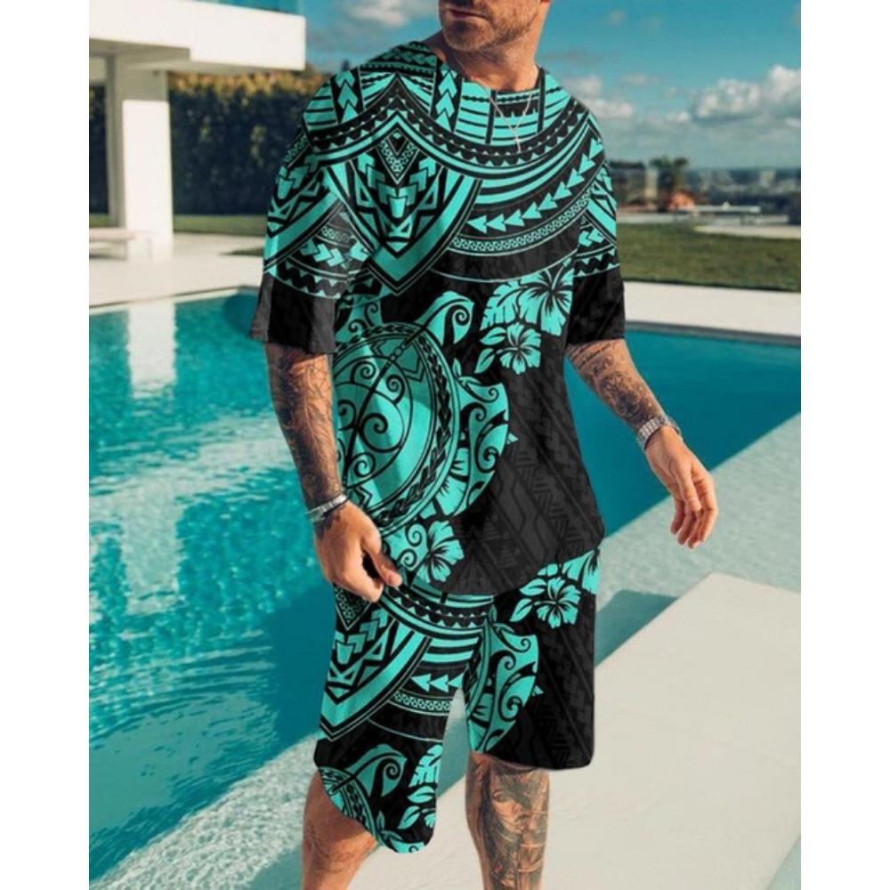 Men Luxury T Shirt Tracksuit 2 Piece Sets 3D Print Sports Short Sleeve Round Neck Casual Style All-Match Clothing Summer 6XL