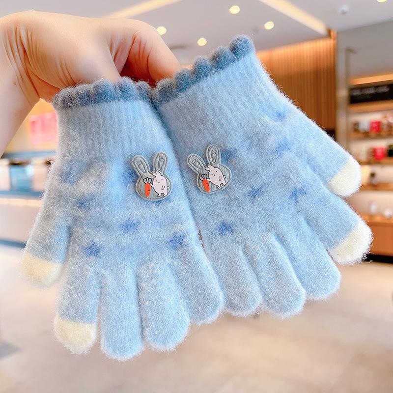 Autumn and Winter Children's Gloves Piled and Thickened Knitted To Keep Warm, Winter Fingers Cute Cartoon Baby Outdoor Play Hand Guard