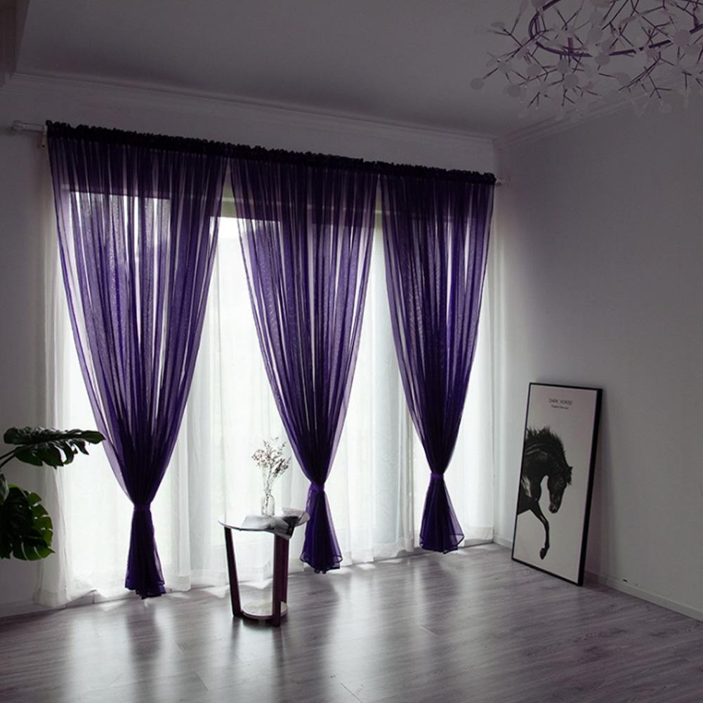 Simple Style Polyester Window Voile Tulle Curtain Sheer Panels Bedroom Living Room DecorPurple
