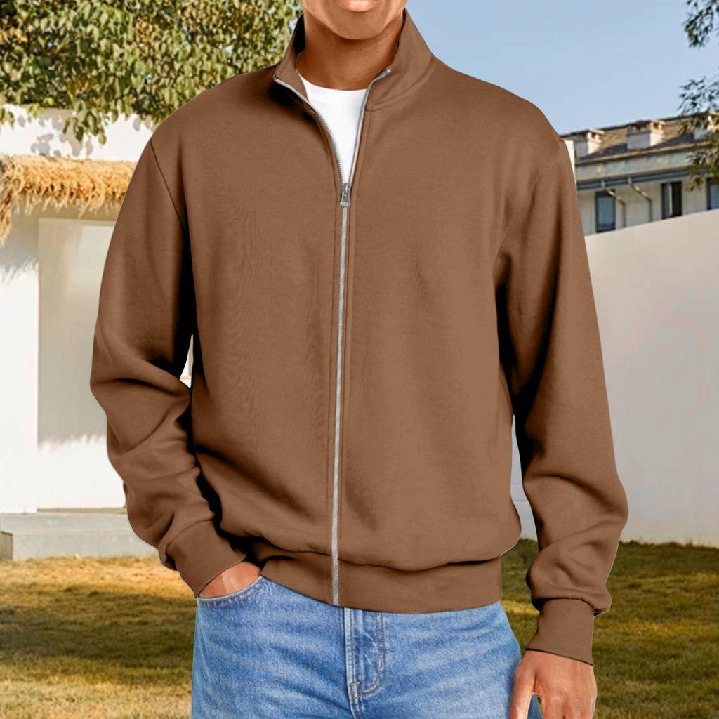 Herren Reißverschluss Freizeit T-Shirt Langarm Locker Geschnittene Oberteile Herbstmode Normal Geschnitten Cardigan Oberteile