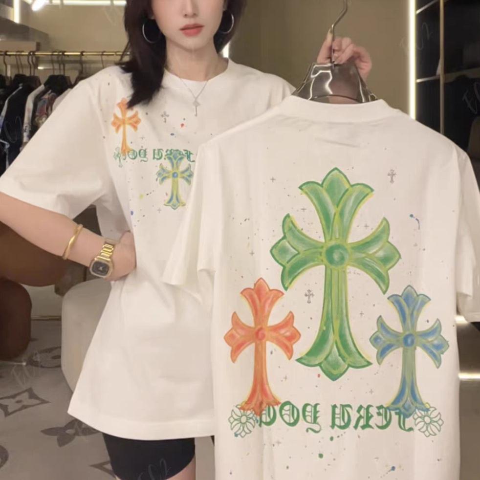 8959 CHROME HEARTS 2026 Summer New High Quality Cotton Round Neck Loose Large Size Men's and Women's T-shirt Couple T-shirt