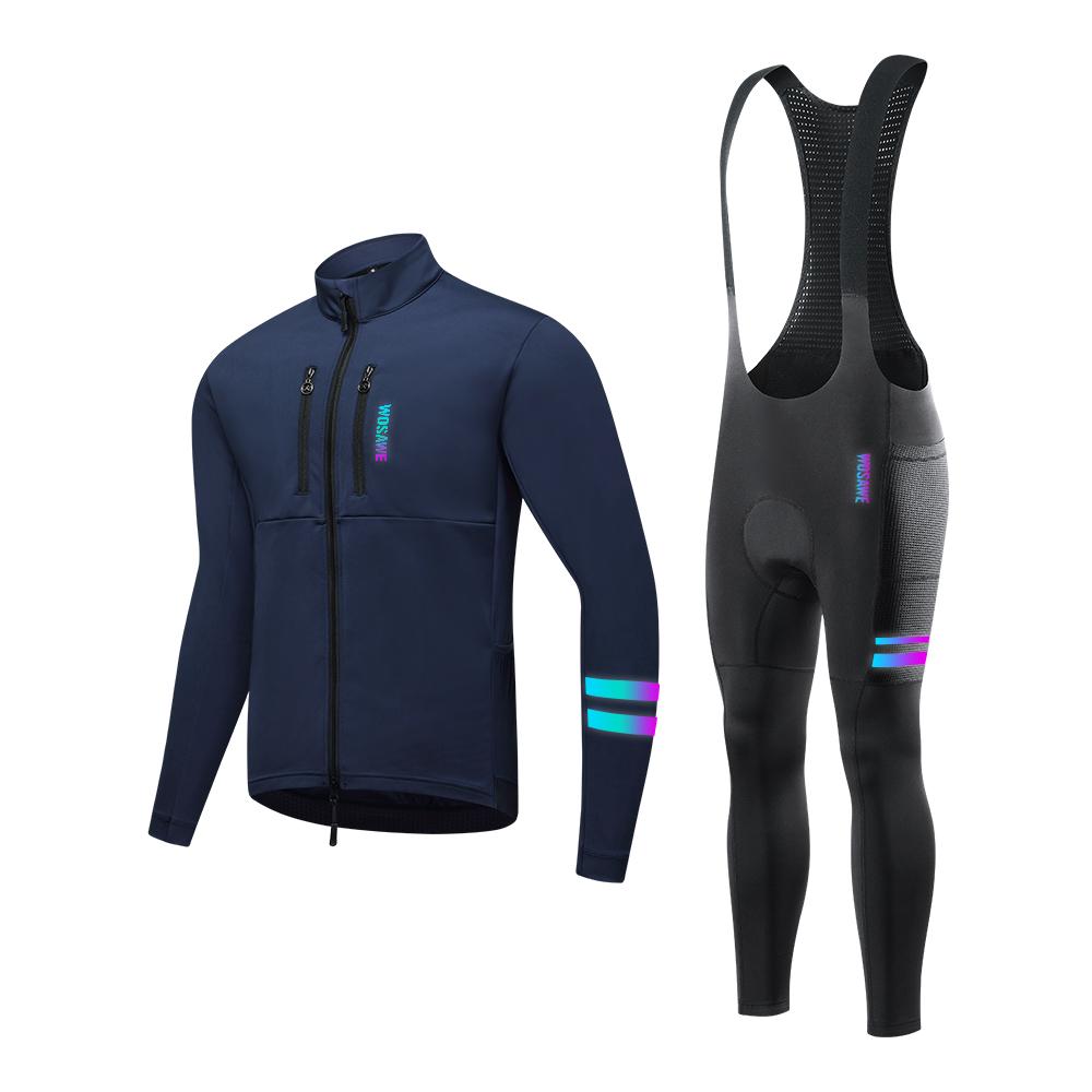 

WOSAWE Зимняя мужская теплая эластичная велокуртка с противоударным пенным флисом Grip Mesh Дышащие штаны для шоссейного велоспорта с рюкзаком Велосипедный костюм 3XL синий