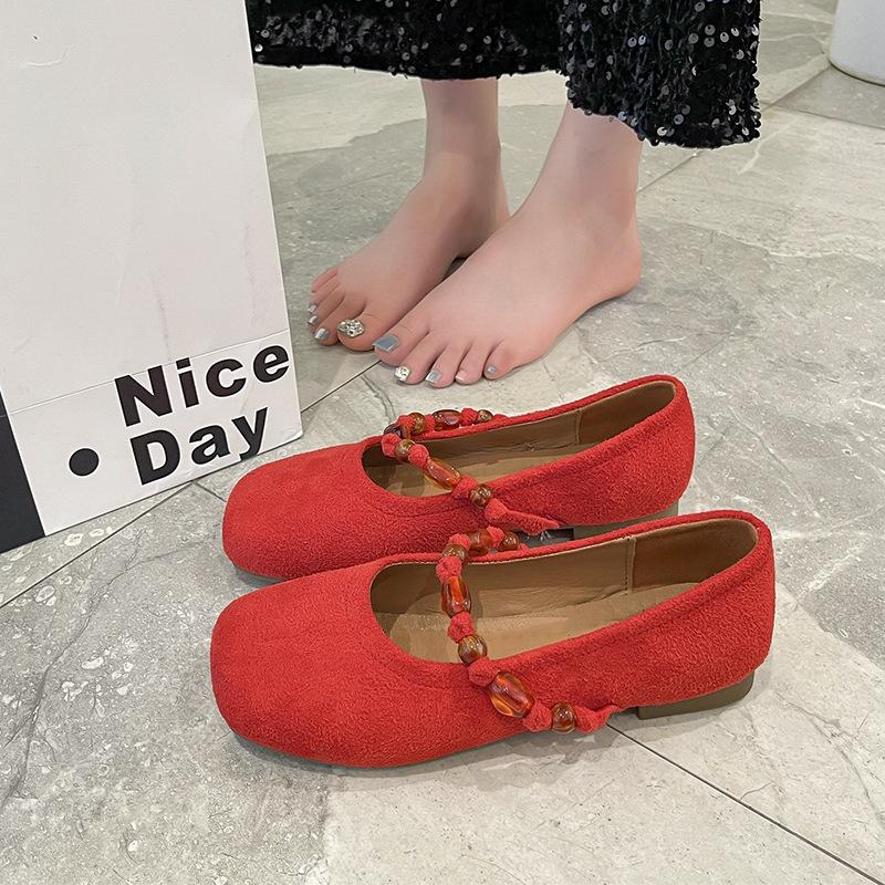 French Suede Single Shoes Female 2025 Spring New Fairy Style Flat Mary Jane Shoes with Skirt Ballet Evening Shoes