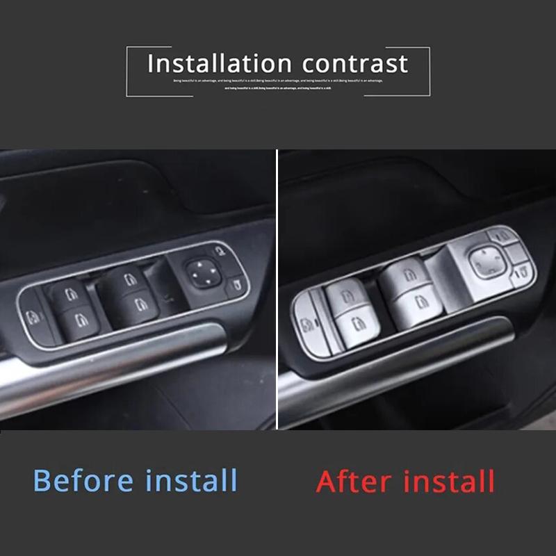 LIJ5 2025 Hot Racing Grills Aluminum Alloy Car Window Glass Lift Button Trim Sticker Fit For Mercedes Benz A B GLB CLA GLA Class W177