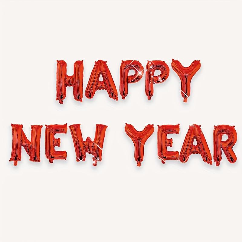 1 Set of 12 "Happy New Year" Aluminum Film Balloons - New Year Party Decoration Supplies with Letter Balloons, Great for Family New Year Parties