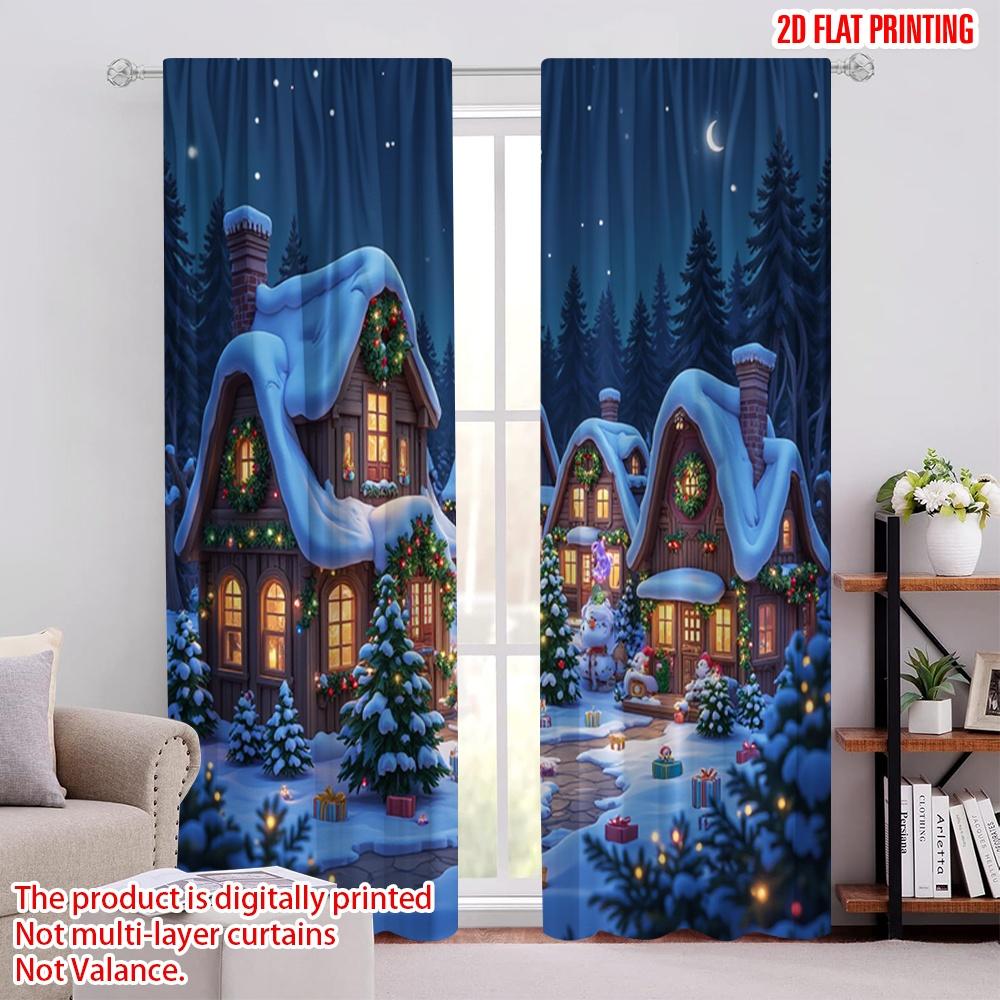 

Set Of 2 Flat Printing Merry Christmas Window Drapes Winter Miracle Durable Polyester Without Electricity Holiday Decorations Curtain Made W100*H70(CM)-Rod Pocket&2PCS