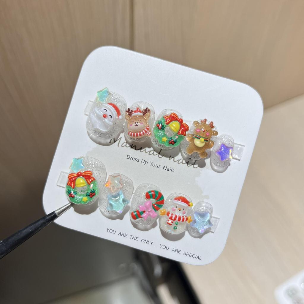 Christmas Collection: Cute Cartoon Girl Wearable Nail Stickers, Handmade & Removable