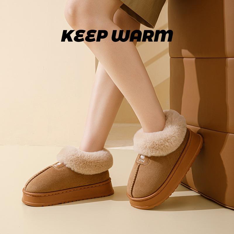 Bag heel cotton slippers women wear high-top velvet snow boots in winter, fur integrated warm home cotton shoes