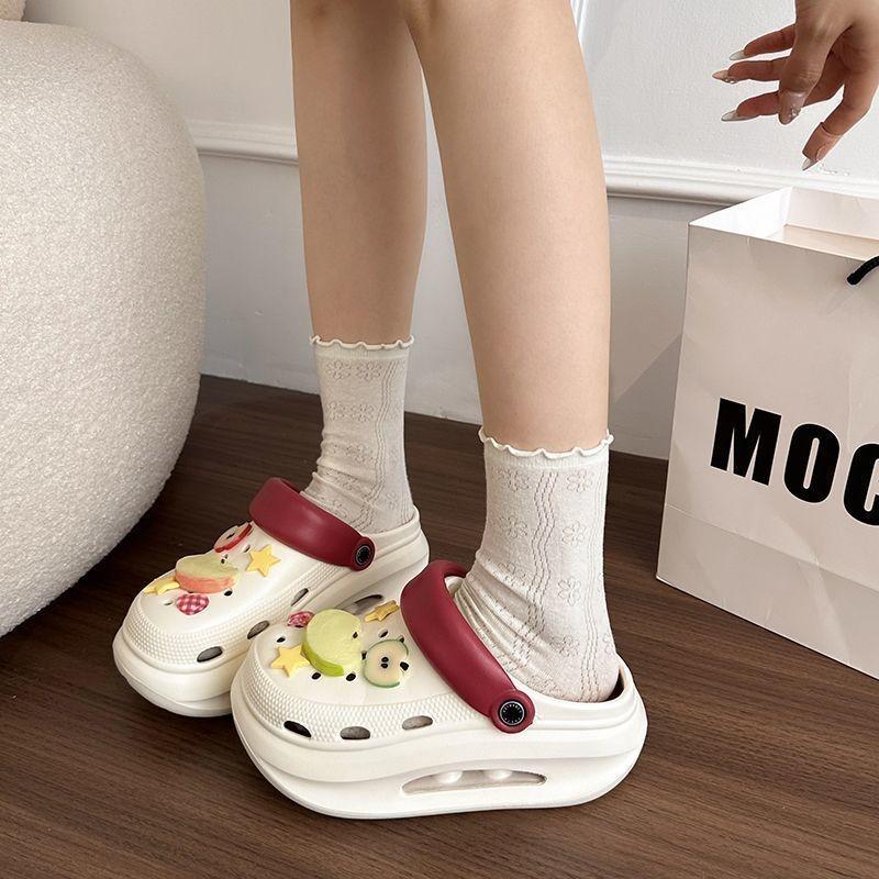 Height-increasing Hole Shoes Thick-soled Non-slip Cool Slippers Women's Summer Fashion Bag Head Women Wear Cool Slippers Outside
