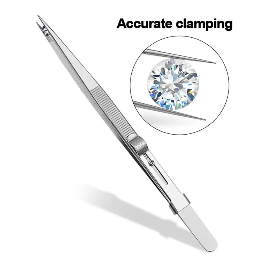 Adjustable Self Clamping Tweezers Jewelry Making Tool Slide Lock Stainless Steel Tweezers Electronic Component Repair Tools