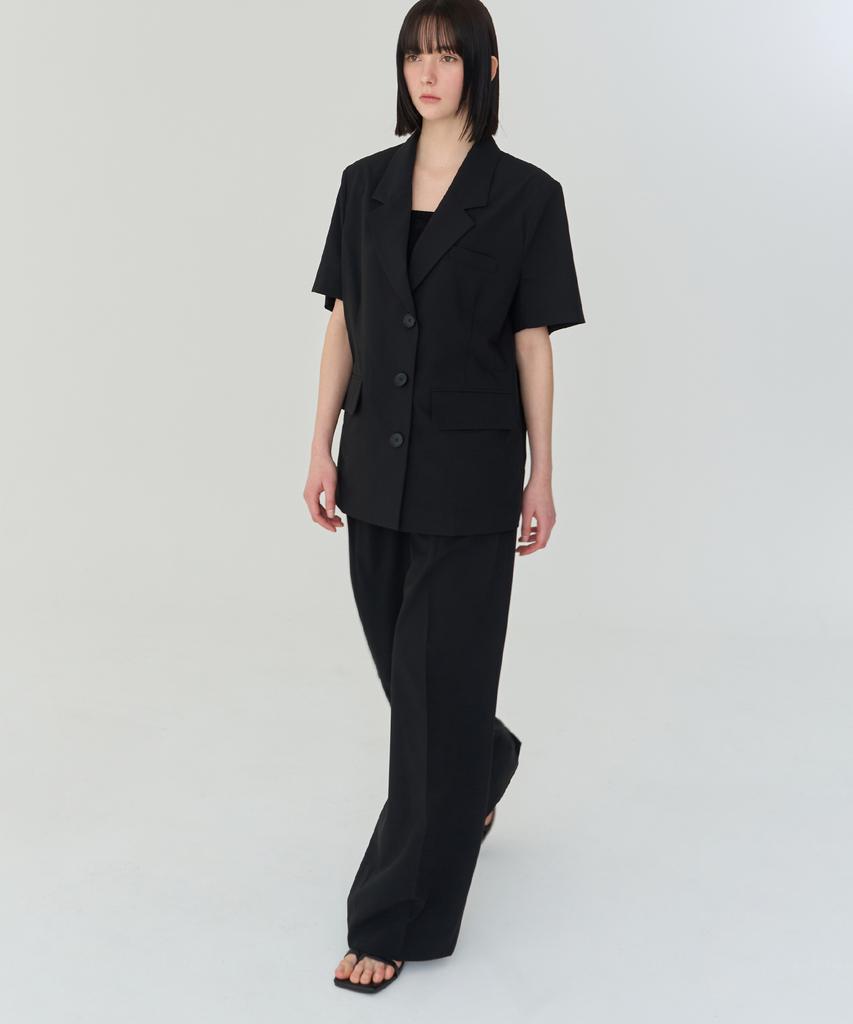 THEFRHT Three-Pintuck Summer Wool Pants (Black)