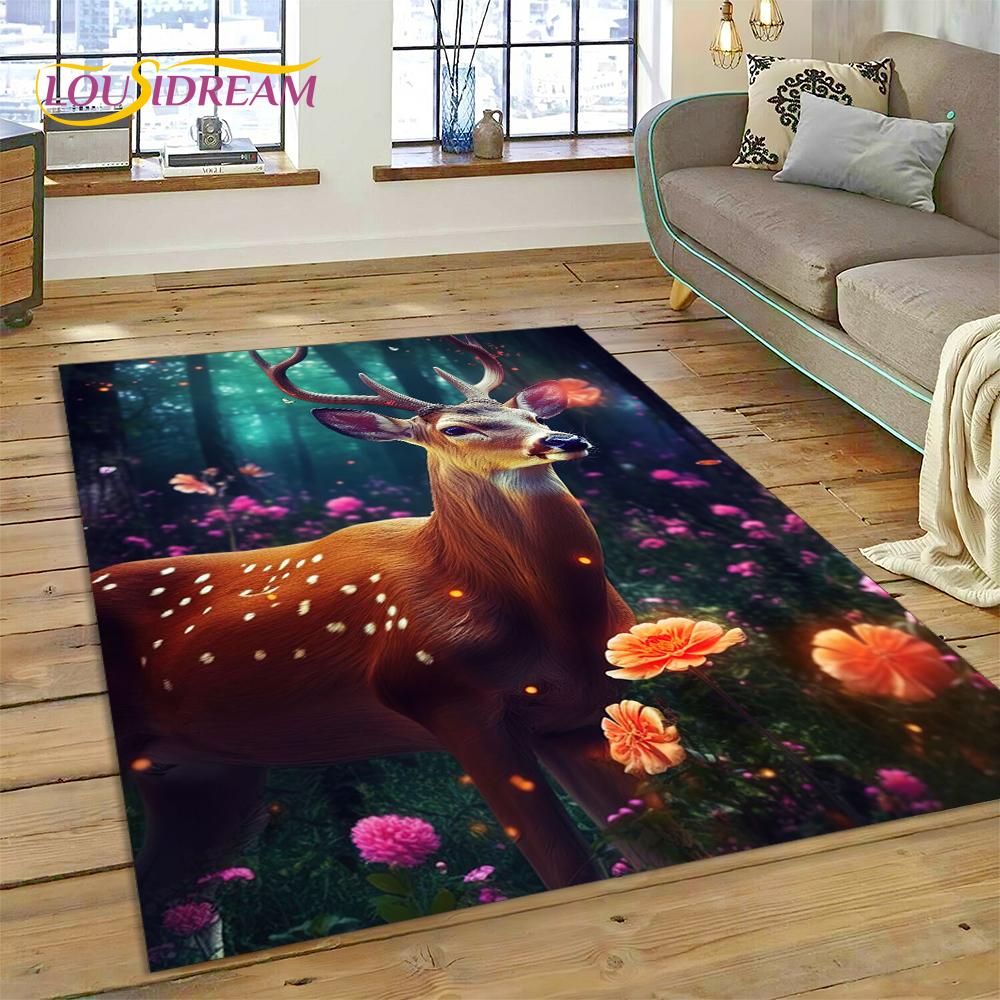 Dream Christmas Elk Sika Deer Cartoon Area Rug,Carpet Rug for Home Living Room Bedroom Sofa Doormat Decor,kid Non-slip Floor Mat