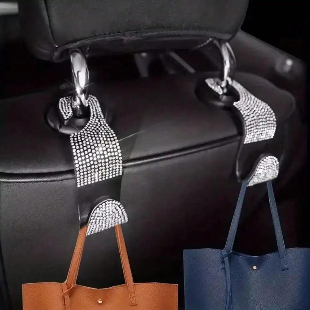 2pcsMultifunction Portable Rhinestone Car Seat Back Hook Headrest Storage Holder Hanging Bag Organizer Auto Interior Accessories