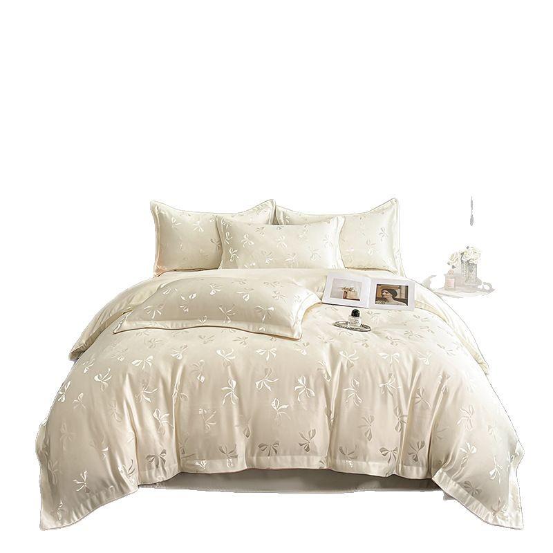 Seidiges Tencel Jacquard Bettbezug-Set - Luxuriöse Sommerbettwäsche mit Schleifendesign