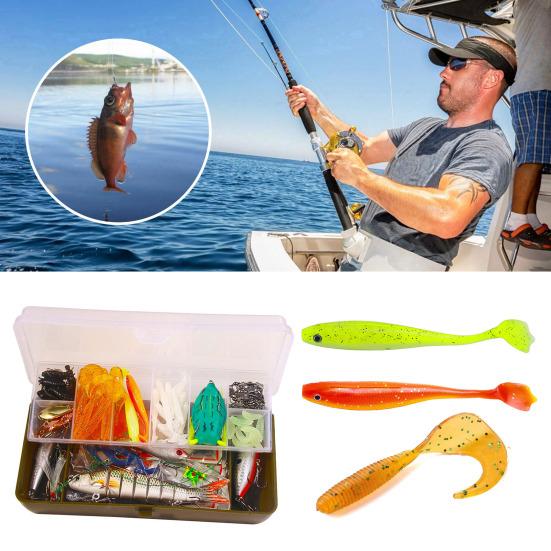 Fishing Bait Set with Treble Hooks Realistic Design Bright Colors Compact Design Portable Soft Lure Fake Bait Accessories