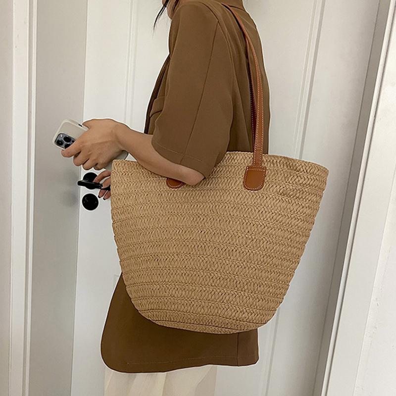 Bolsa de ombro feminina de grande capacidade, bolsa de palha trançada de verão, bolsa de mão fashion feminina de luxo, bolsa de praia, bolsa de compras de Bali