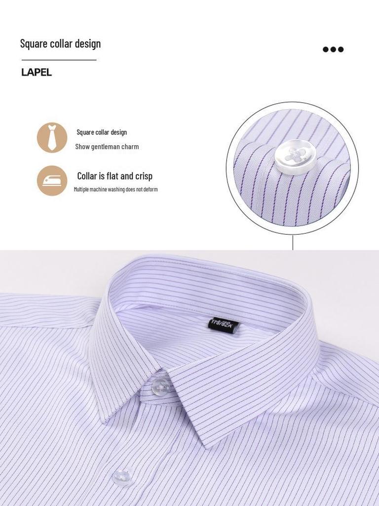 Men's Professional Striped Modal Long-Sleeve Shirt, Non-Iron, Casual Business Wear for Spring and Autumn