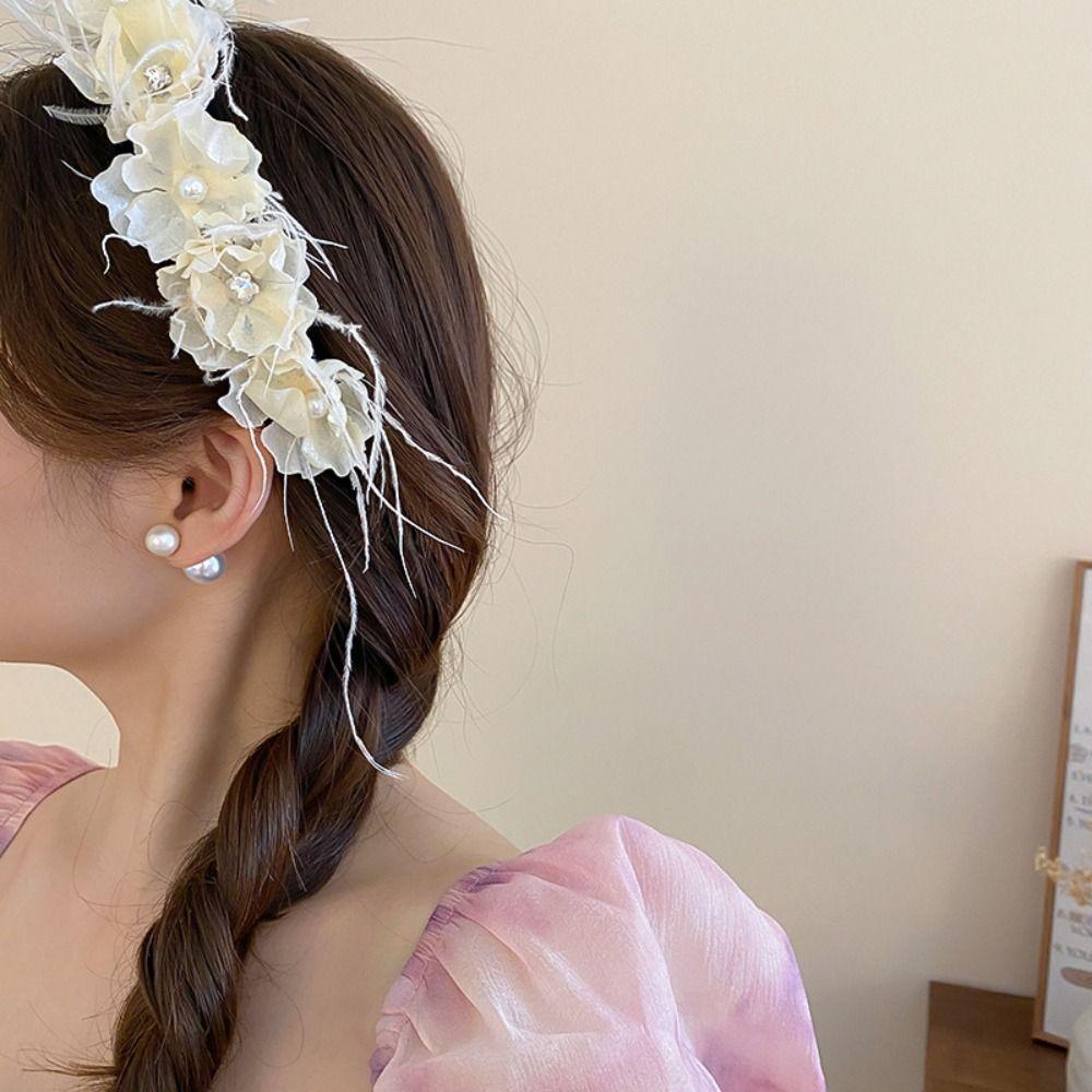 

Headdress Feather Headband Simulation Flower Sweet Hair Band Flower Hair Hoop Party