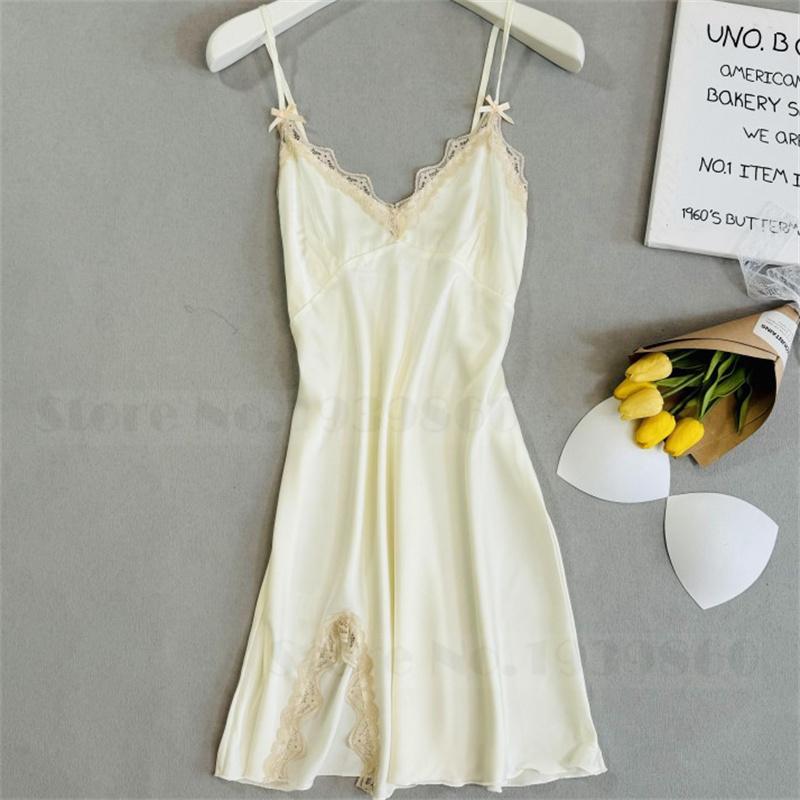 Peignoir sexy en dentelle, chemise de nuit, lingerie d'été, nouvelle collection, ensemble nuisette et peignoir pour femme, chemise de nuit en satin soyeux, vêtements de maison, vêtements de détente