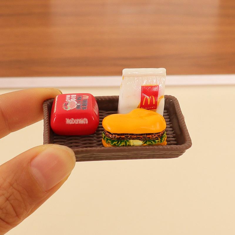 Miniature Dollhouse Food Set: Burger, Cola, Fries, Egg Tart & Plate