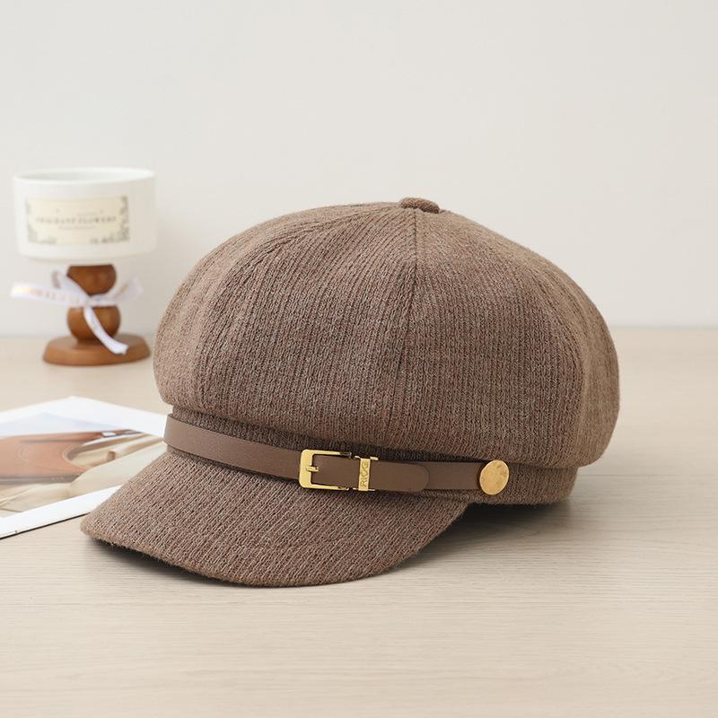 Flattening Cap Women, Beret Newsboy Hat for Small Face, British Style Autumn Winter Octagonal Hat