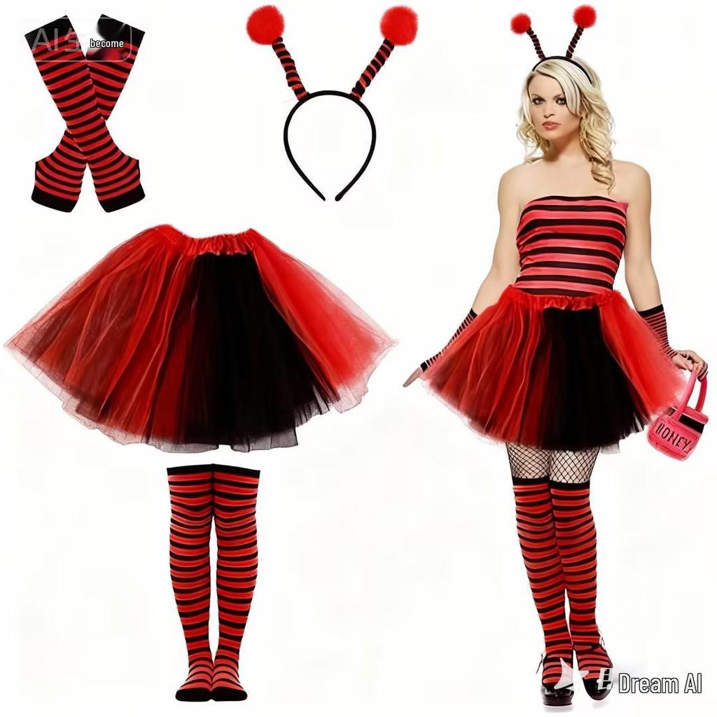 Zestaw Kostiumów Cosplay na Halloween 2026 Pszczoła ze Skrzydłami, Peleryną, Opaską na Głowę i Okularami dla Dorosłych i Dzieci