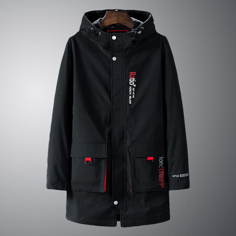 Autumn Large Size Fashion Solid Color Mid-length Hooded Windbreaker