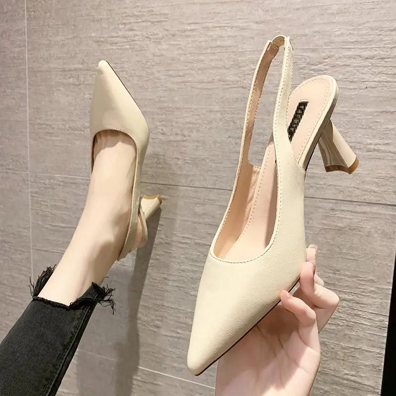 Fashion Summer Fashion New Pointed Toe Stiletto Heel Shallow Mouth Breathable PU Comfortable and Elegant Women's Shoes Sexy Sandals