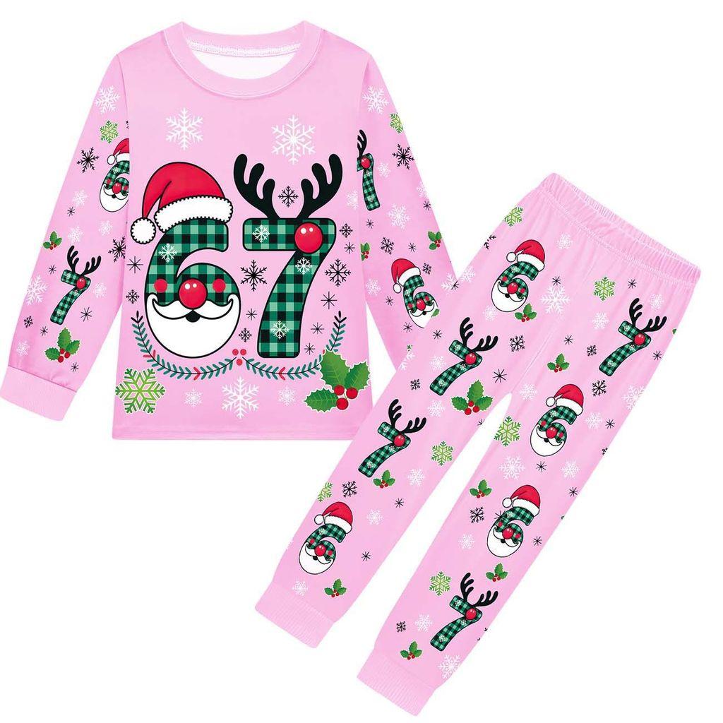 19698 Kids Boys Girls Christmas Steal a Brainrot 67 Six Seven Print Long Sleeves T-Shirt Pants Pajamas Sleepwear Sets