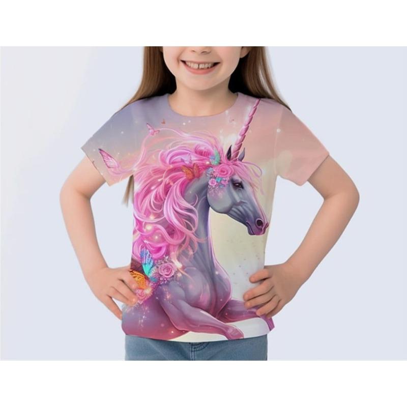Colorful Watercolor Horse Lovely Girl 3d Printed Short-Sleeved Shirt Brand New Summer Fashionable Girl Clothing T Shirt