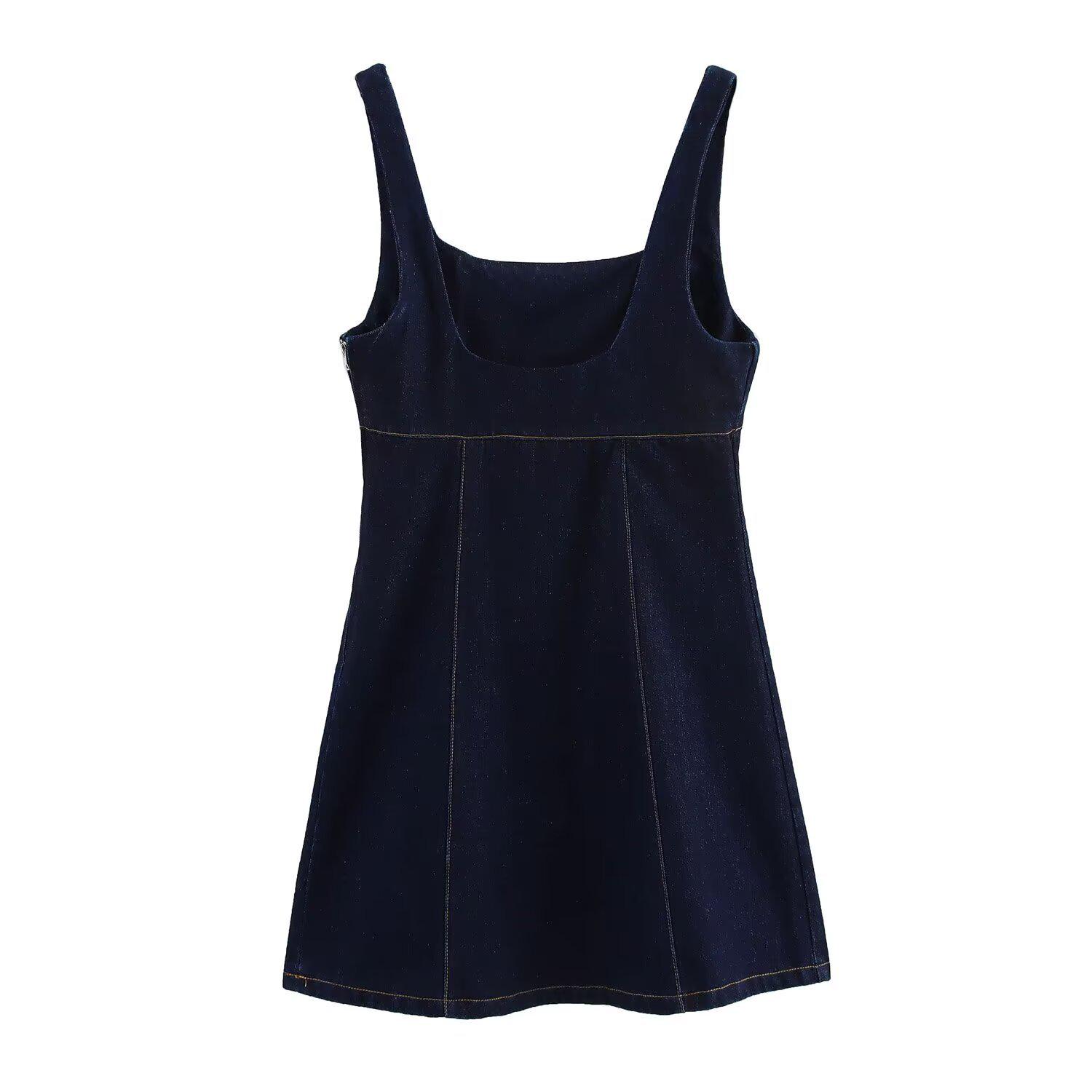 

2025 Spring Women s Square Neck Wide Strap Denim Dress L