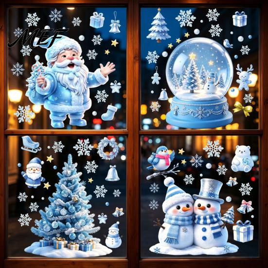 Reusable Holiday Window Scenes Christmas Snowflakes Santa Static Sticker, Waterproof PVC Decorative Stickers for Glass Decal, Removable