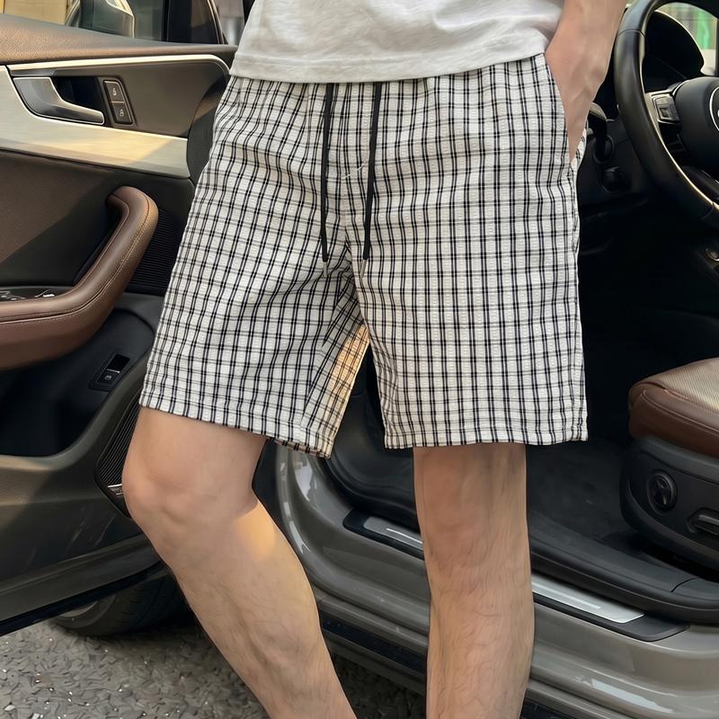 Men's Plaid Casual Shorts, Elastic Waist Drawstring Summer Lightweight Beach Shorts (M-5XL)