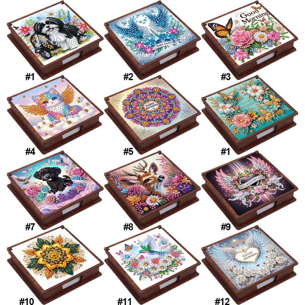 Wooden 5D Diamond Painting Kit Note Box Diamond Art Notepad Box for Home Office Supplies Holiday Gifts